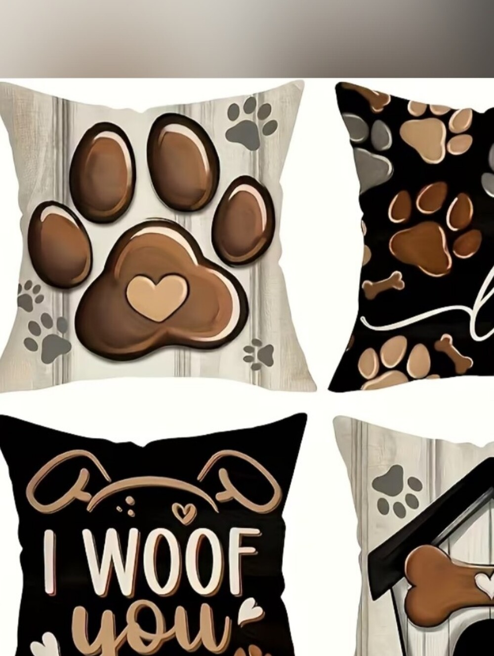 4 Pc. Pet Paw Print Decorative Throw Pillow Cover - Brown & Black